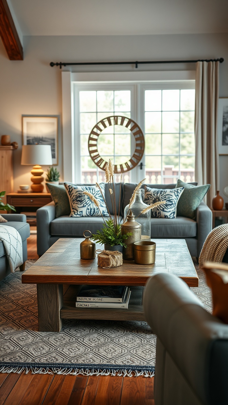 20 Enchanting Ideas for Cottagecore Living Rooms - 12. Design a Rustic Coffee Table Display