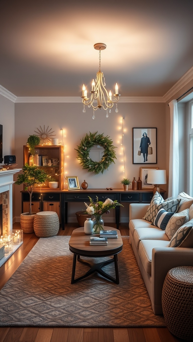 20 Enchanting Ideas for Cottagecore Living Rooms - 14. Add Elements of Whimsy with Fairy Lights