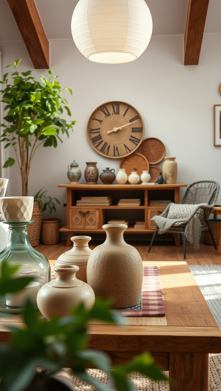 20 Enchanting Ideas for Cottagecore Living Rooms - 10. Decorate with Handmade Pottery