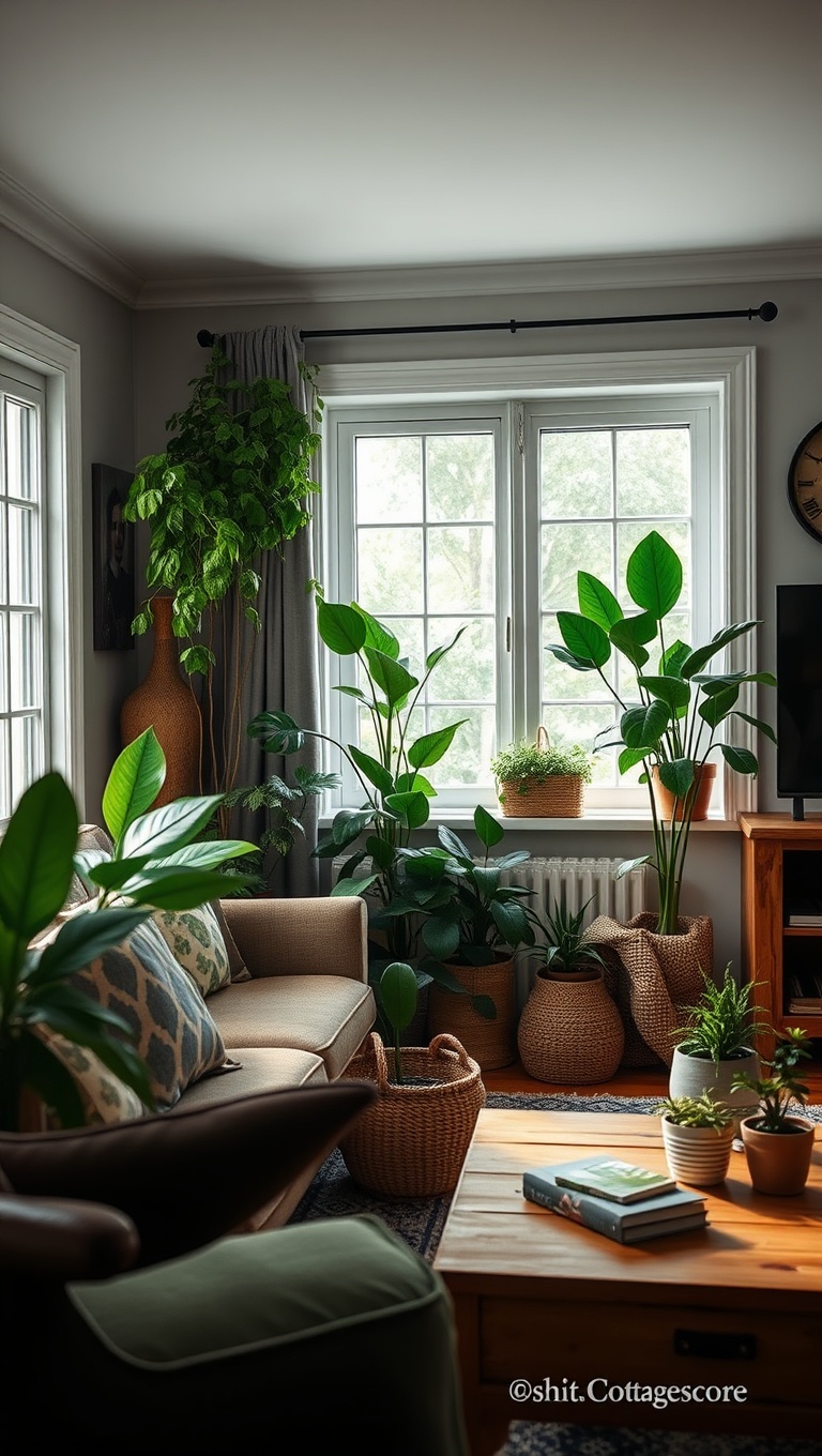 20 Enchanting Ideas for Cottagecore Living Rooms - 5. Add Houseplants for Freshness and Life