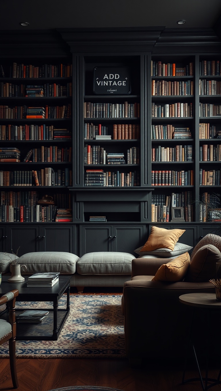 20 Enchanting Ideas for Dark Academia Living Rooms - Add Vintage Bookshelves
