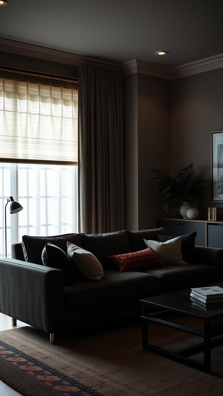 20 Enchanting Ideas for Dark Academia Living Rooms - Install Deep Window Treatments