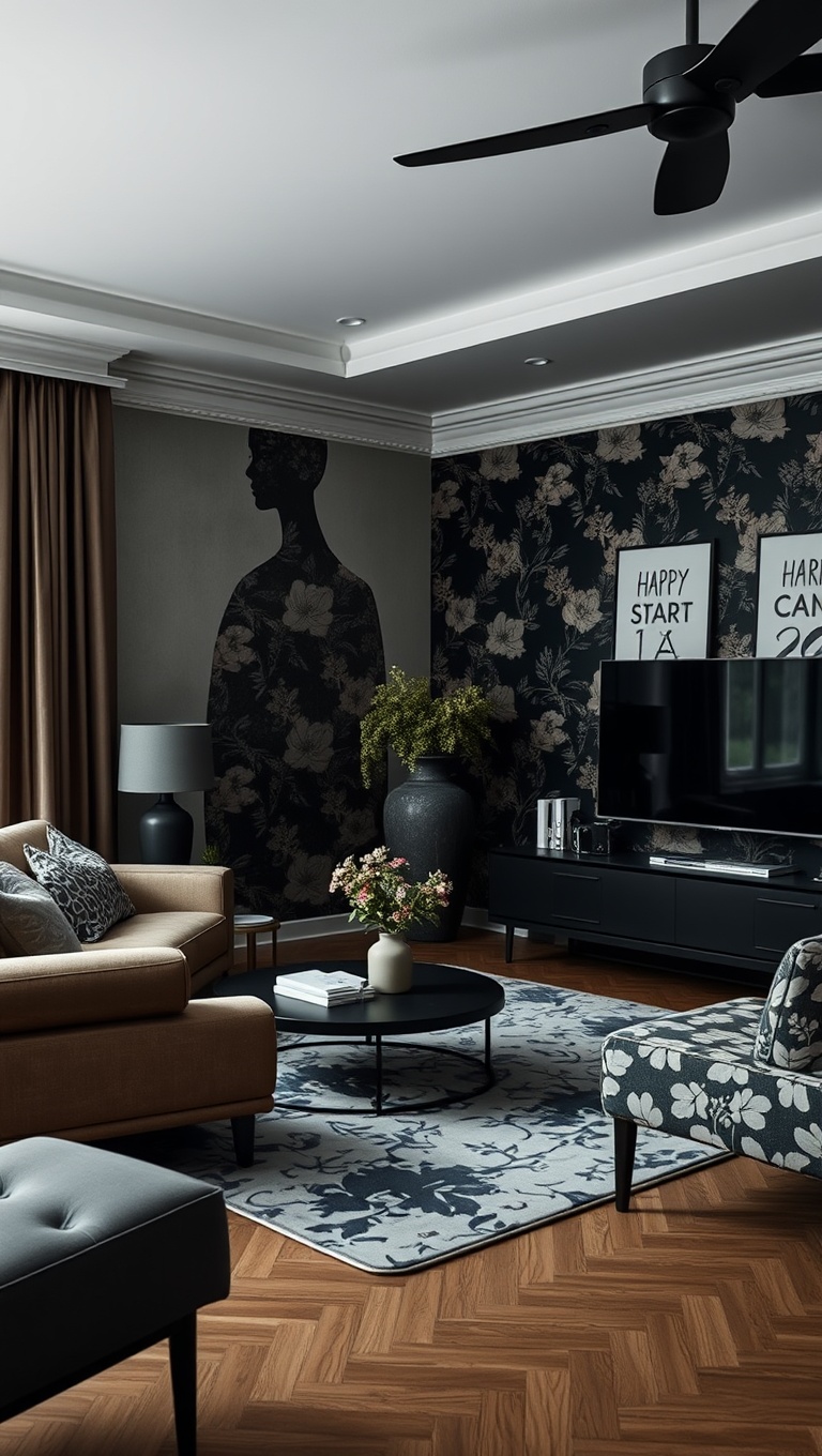 20 Enchanting Ideas for Dark Academia Living Rooms - Use Dark Floral Patterns