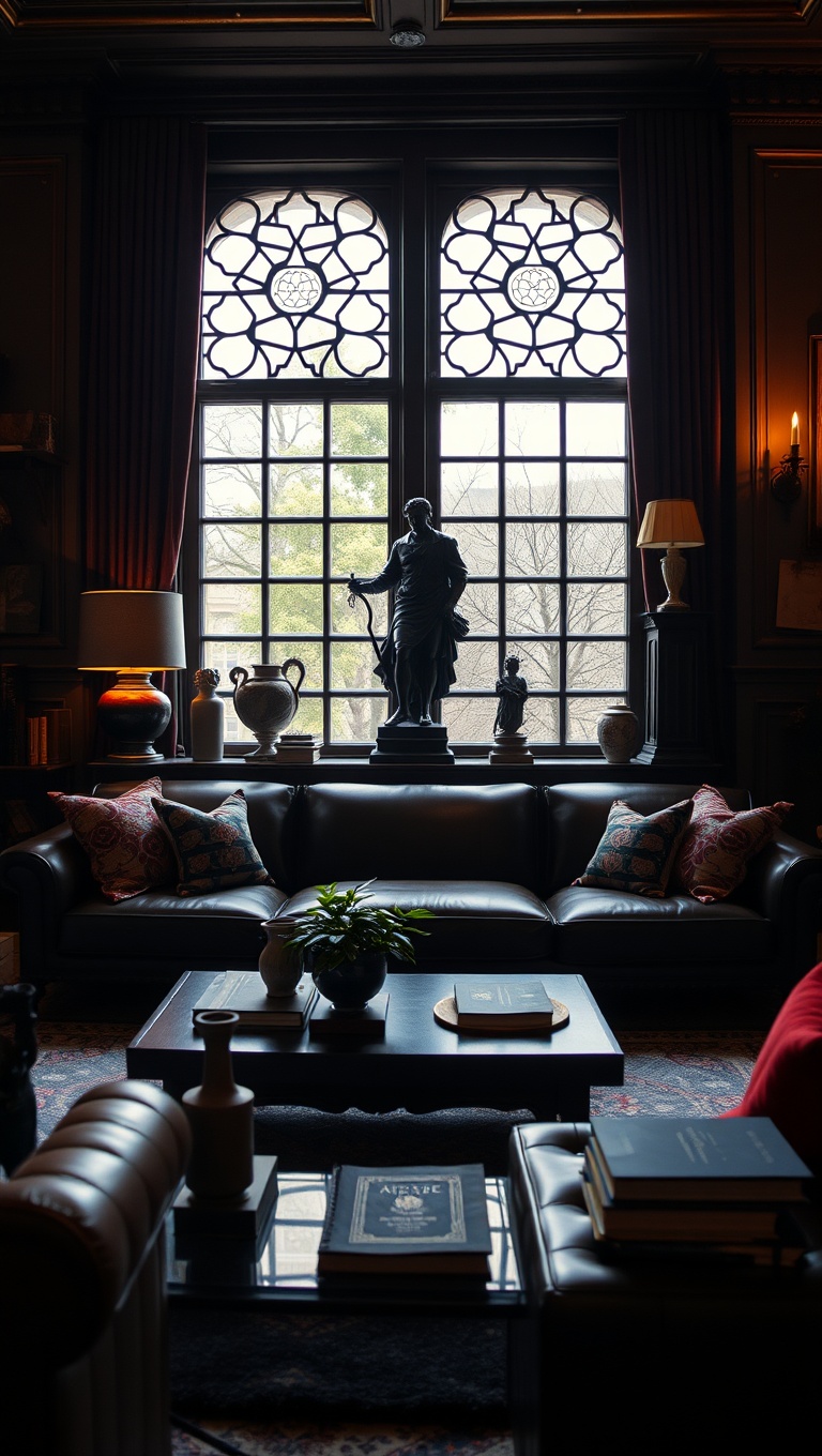 20 Enchanting Ideas for Dark Academia Living Rooms - Accessorize with Classic Statues