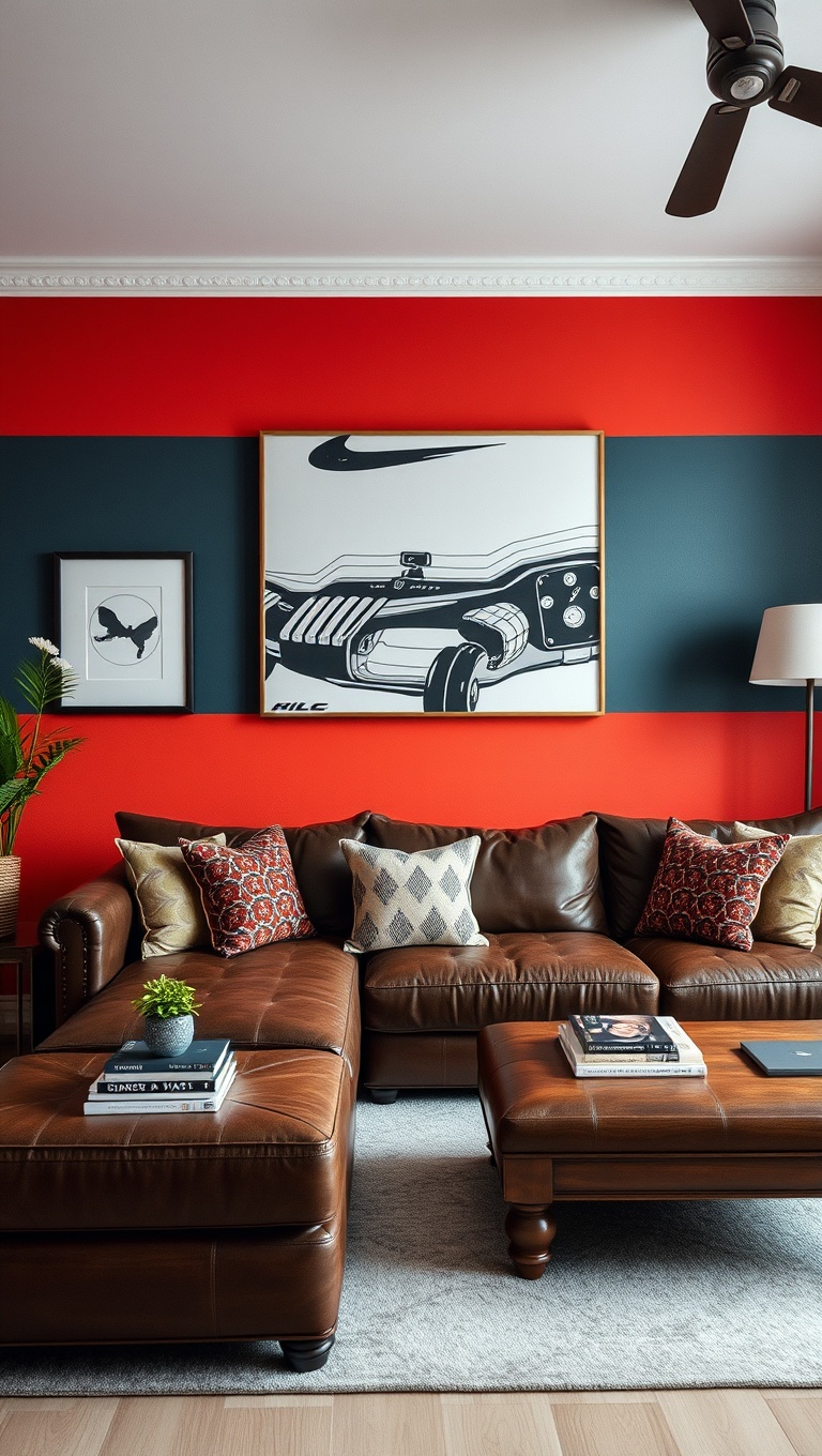 20 Cozy and Chic Ideas for Styling Your Dark Brown Couch Living Room - 15. Incorporate a Bold Accent Wall