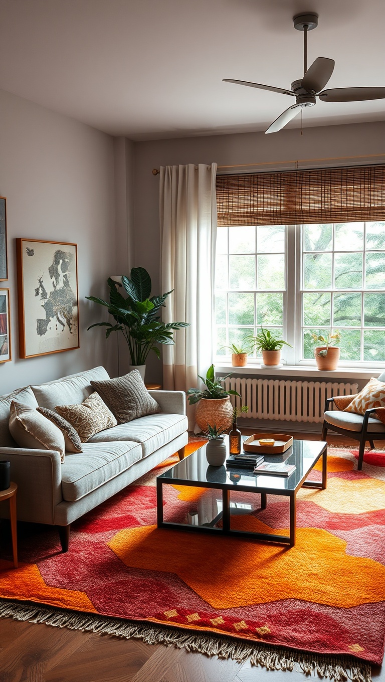 20 Fabulous Ideas to Create Your Eclectic Living Room - 10. Unconventional Rugs: Use Unexpected Shapes and Colors