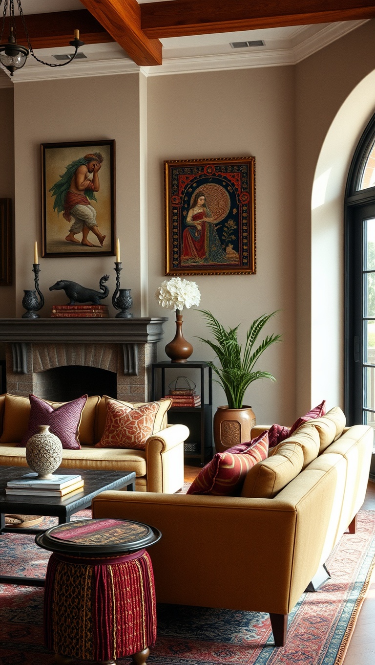 20 Fabulous Ideas to Create Your Eclectic Living Room - 14. Cultural Touches: Bring in Textiles and Art from Different Cultures