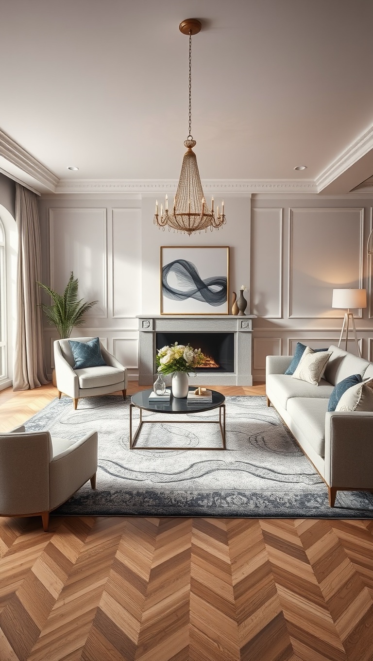 20 Chic Ideas to Elevate Your Living Room Elegance - 8. Use Stylish Area Rugs to Define Spaces