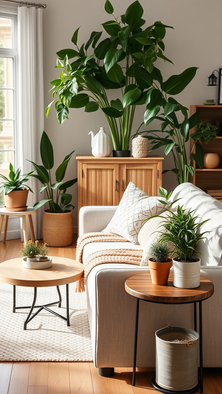 20 Charming Ideas for Your Dream Farmhouse Living Room - 9. Welcome Nature In with Indoor Plants