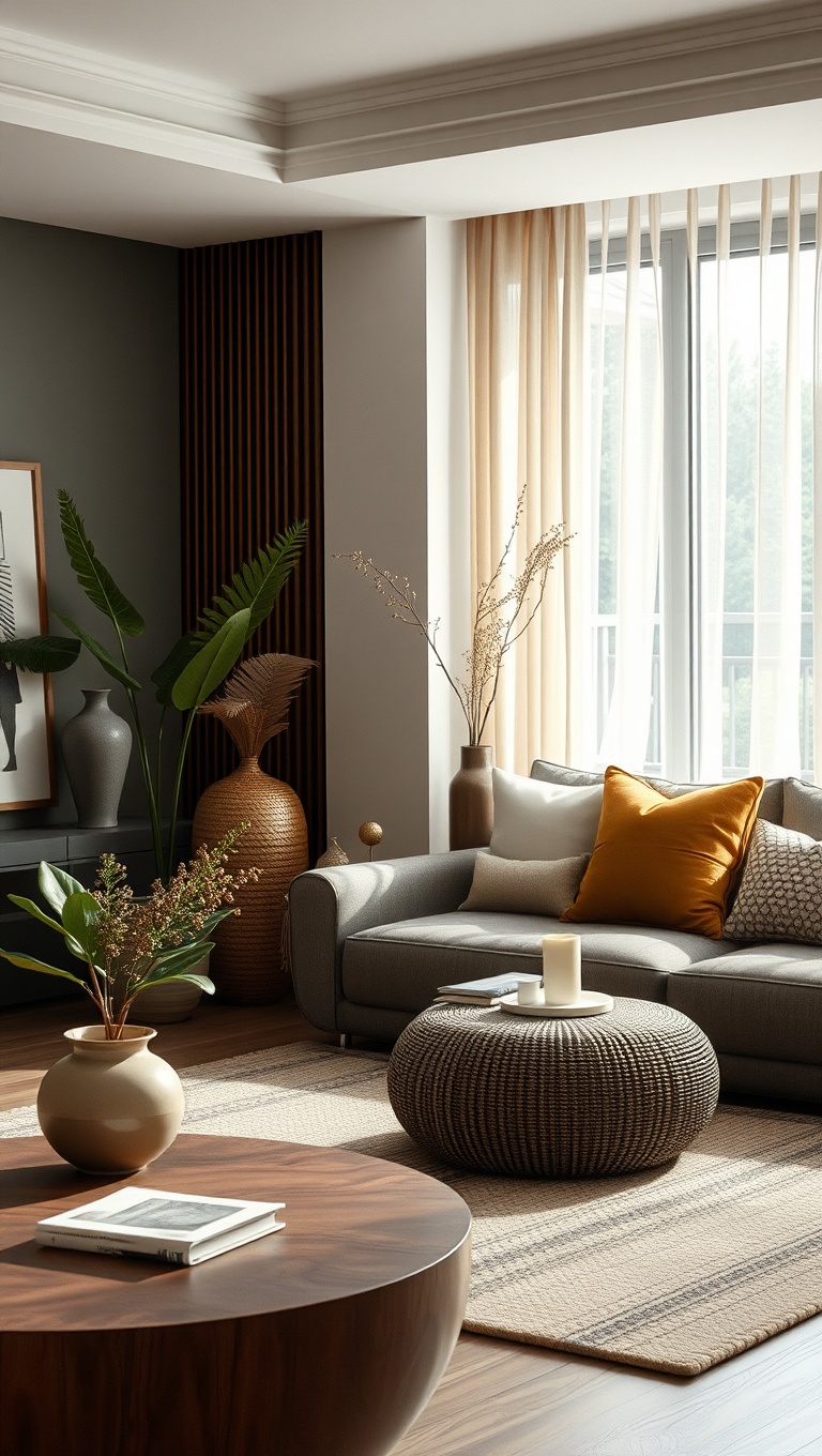 20 Inspiring Ideas to Transform Your Living Room with Feng Shui - 13. Add a Touch of Nature with Organic Materials