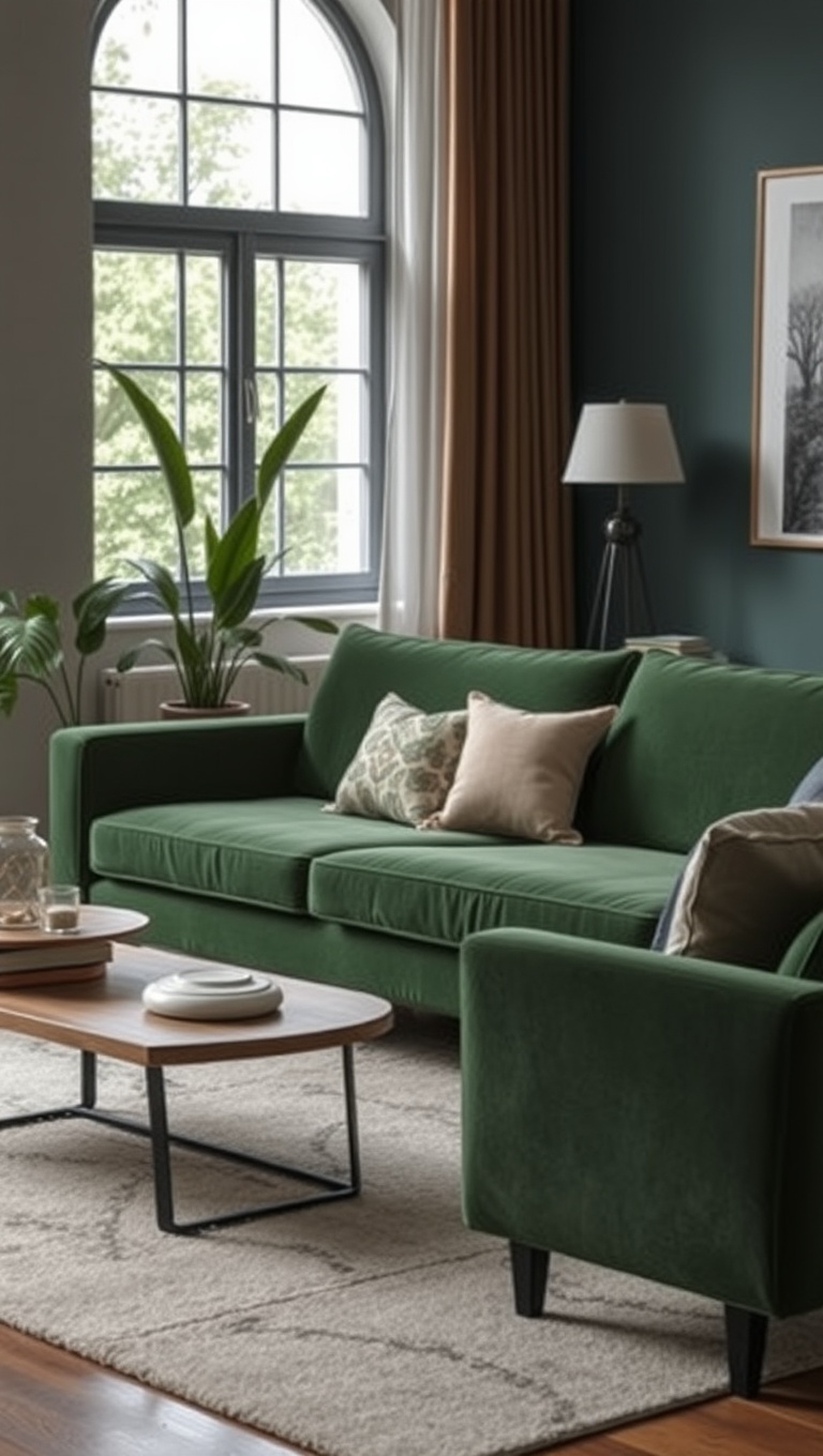 20 Stunning Ideas for Your Green Couch Living Room - 5. Mix Textures for a Cozy Feel