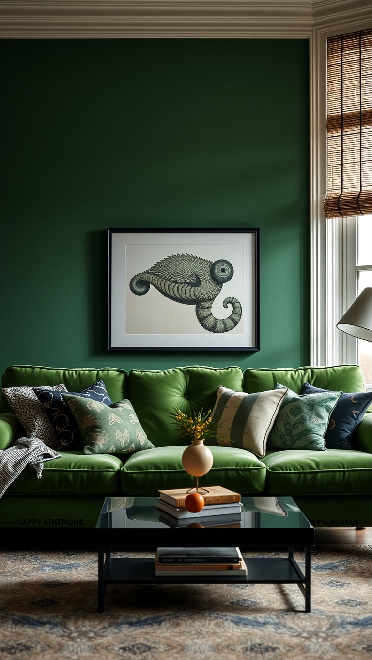 20 Stunning Ideas for Your Green Couch Living Room - 20. Add a Touch of Whimsy with Fun Accessories