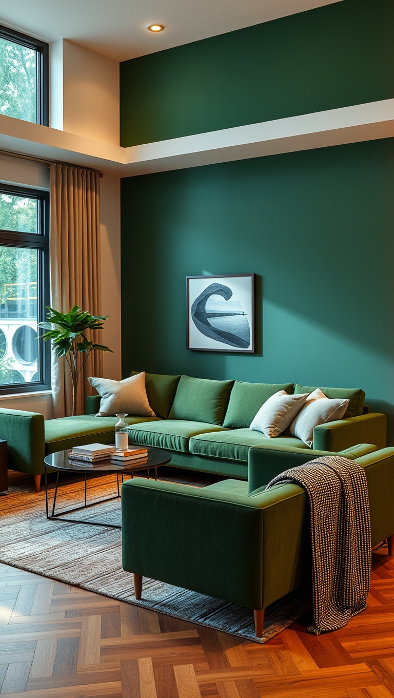 20 Stunning Ideas for Your Green Couch Living Room - 6. Go Minimalist with Clean Lines