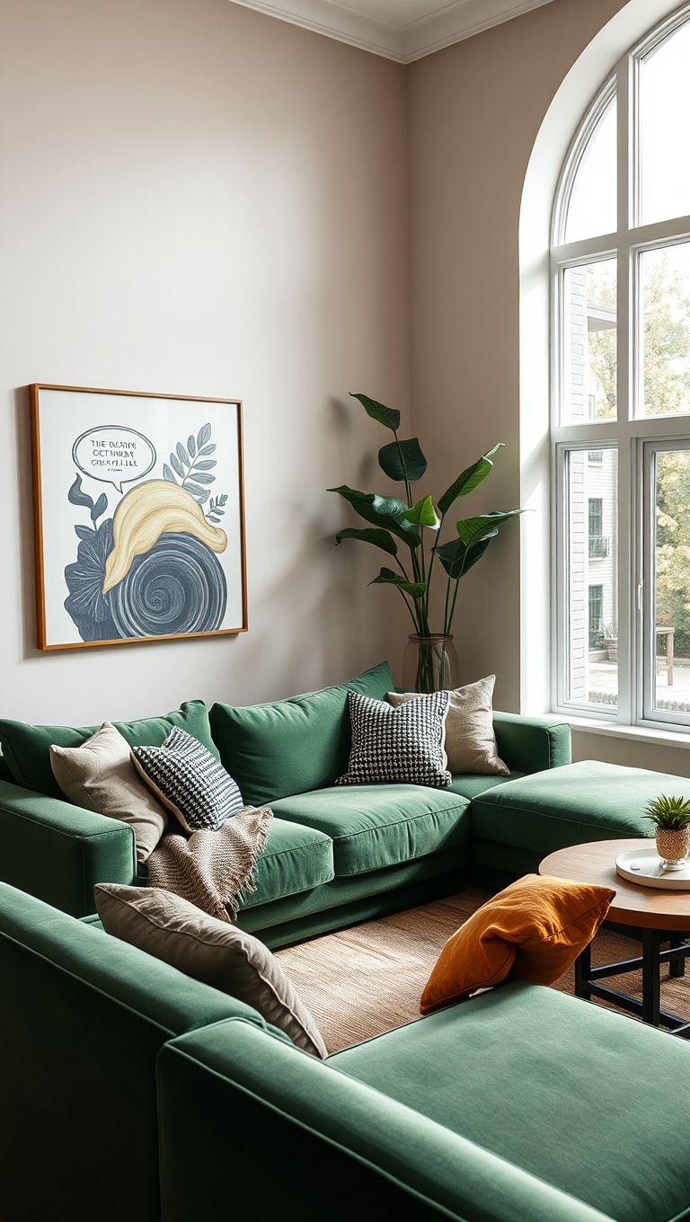 20 Stunning Ideas for Your Green Couch Living Room - 19. Combine with Other Earthy Tones