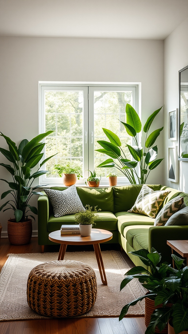 20 Stunning Ideas for Your Green Couch Living Room - 1. Embrace Nature with Indoor Plants