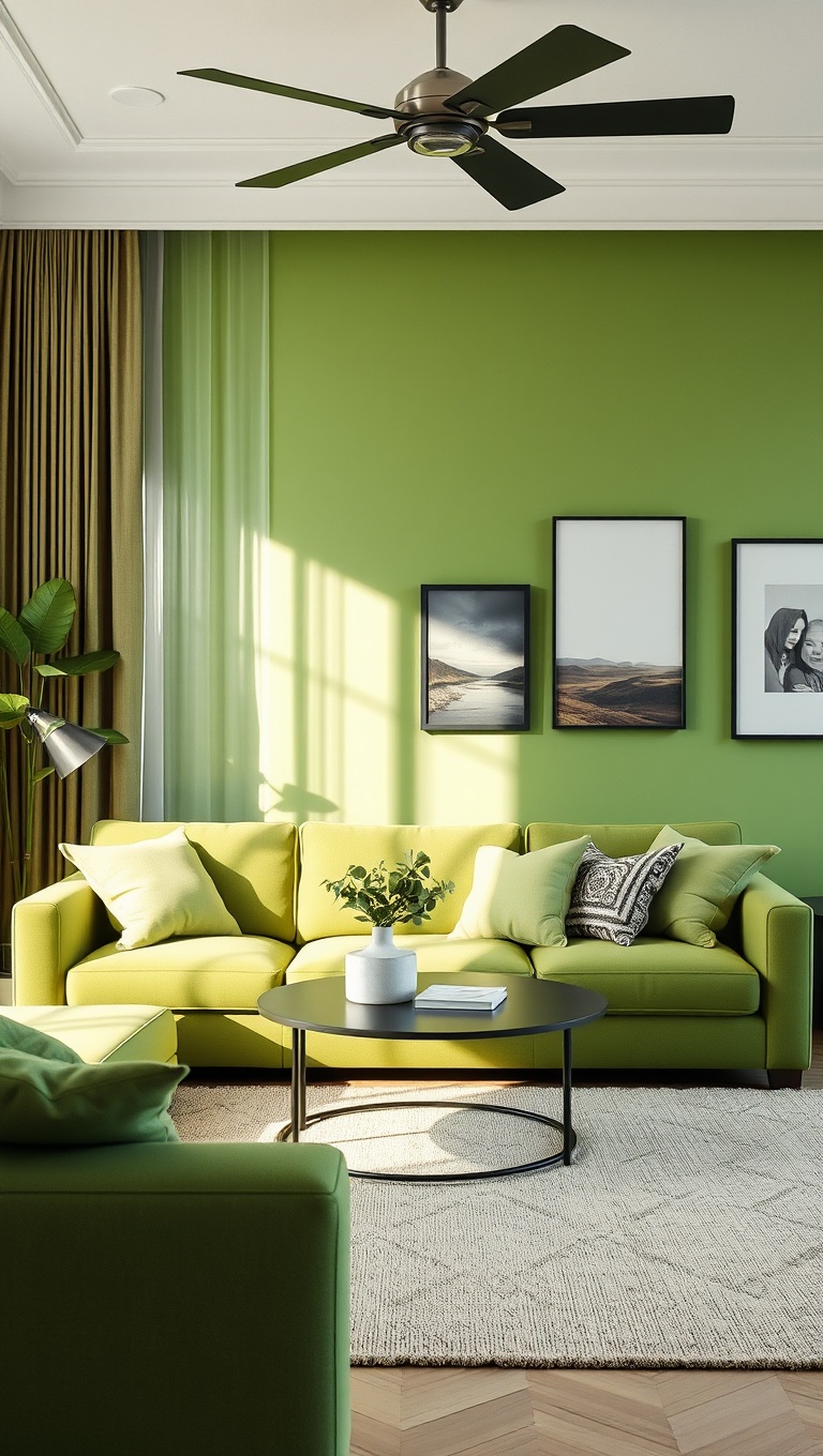 20 Stunning Ideas for Your Green Couch Living Room - 14. Play with Light Fabrics