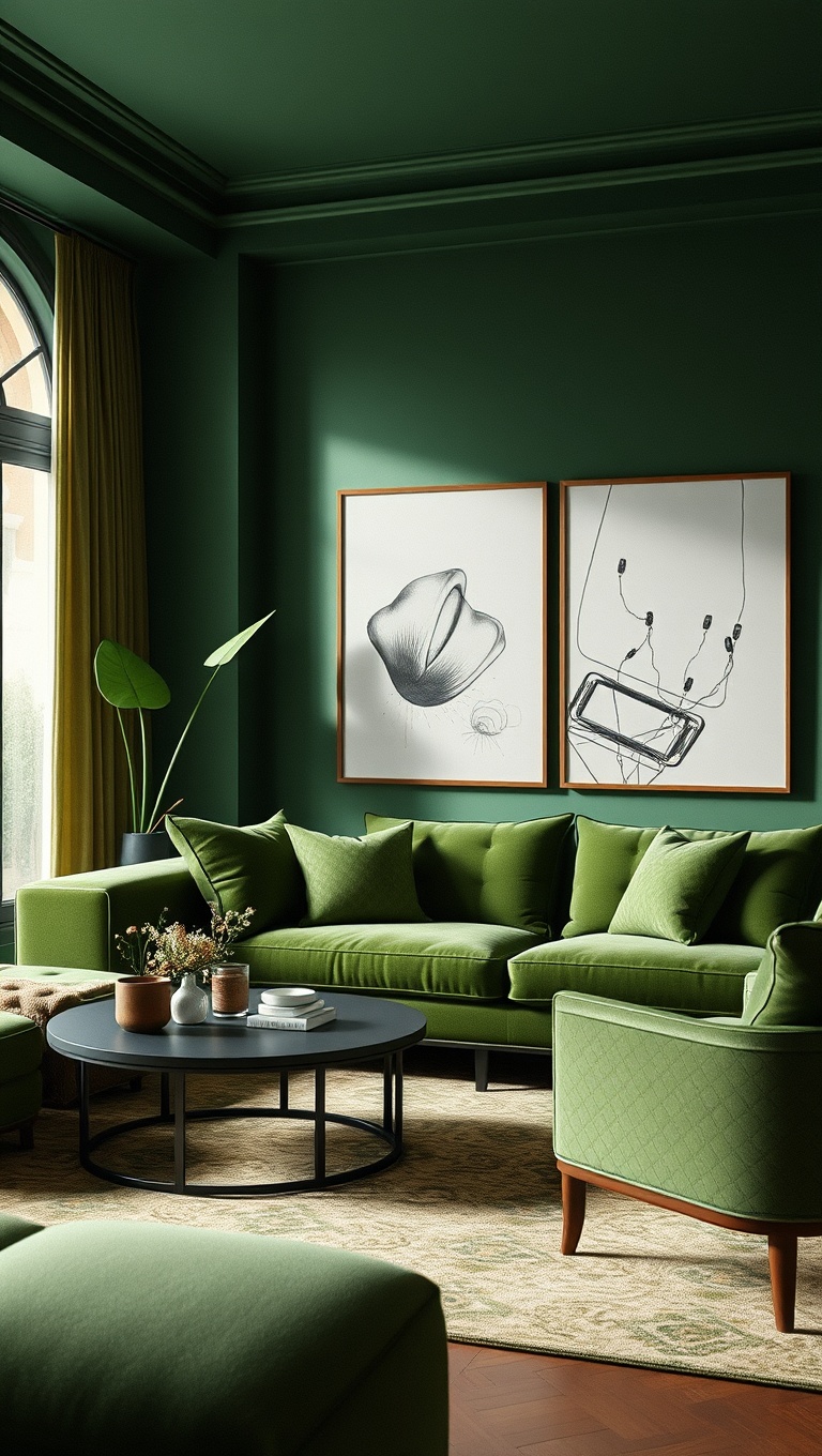 20 Fresh & Fun Ideas for a Green Living Room - Layer Textures with Green Fabrics