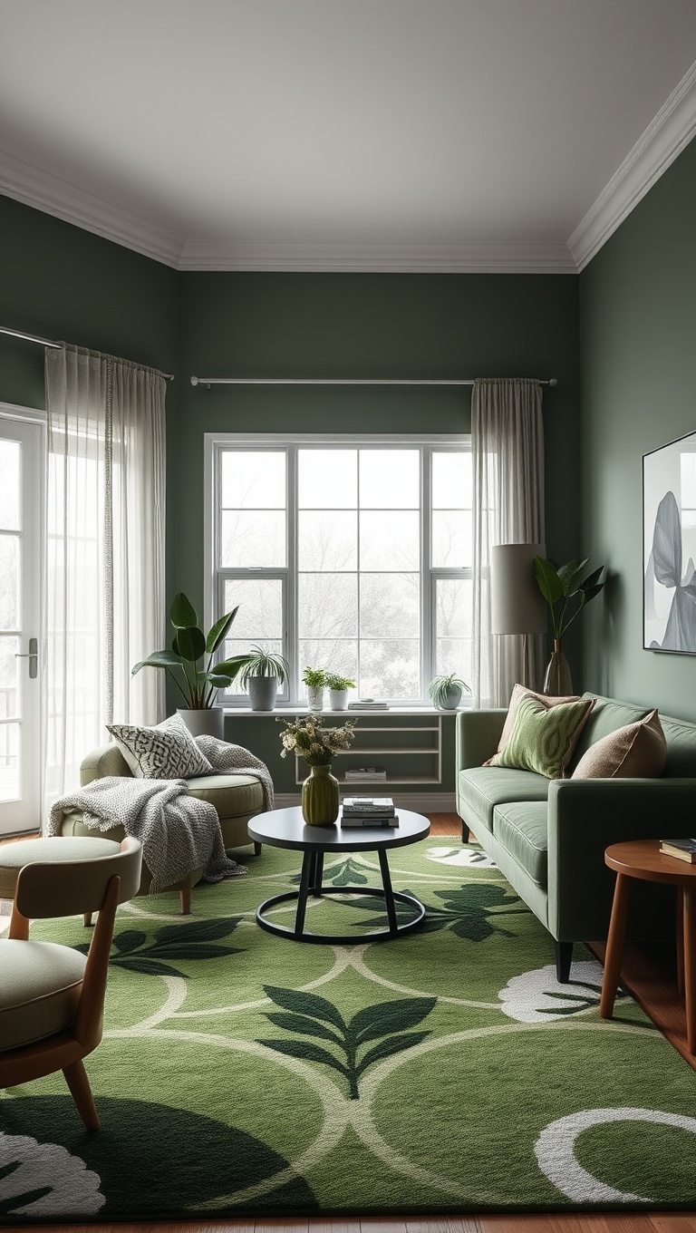 20 Fresh & Fun Ideas for a Green Living Room - Include a Nature-Inspired Rug