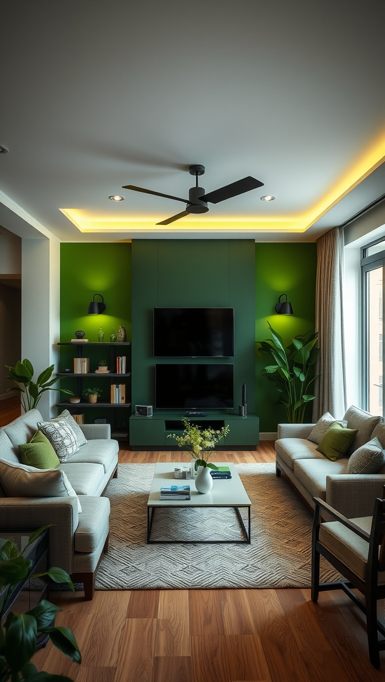 20 Fresh & Fun Ideas for a Green Living Room - Choose Green Lighting Options