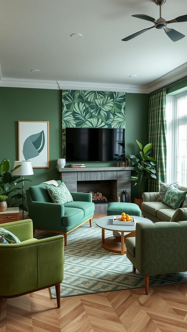 20 Fresh & Fun Ideas for a Green Living Room - Mix and Match Green Patterns