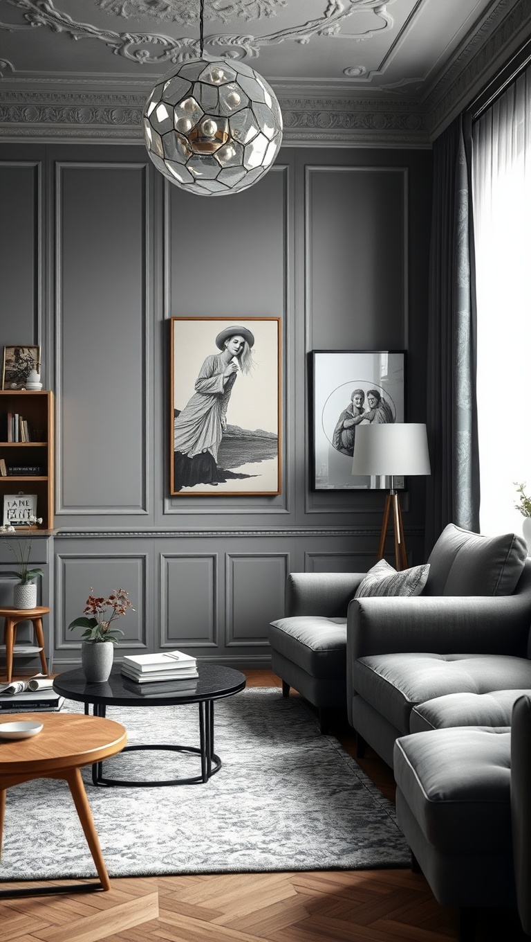 20 Gorgeous Grey Living Room Ideas to Inspire Your Next Makeover - 16. Vintage Vibes: Retro Grey Decor