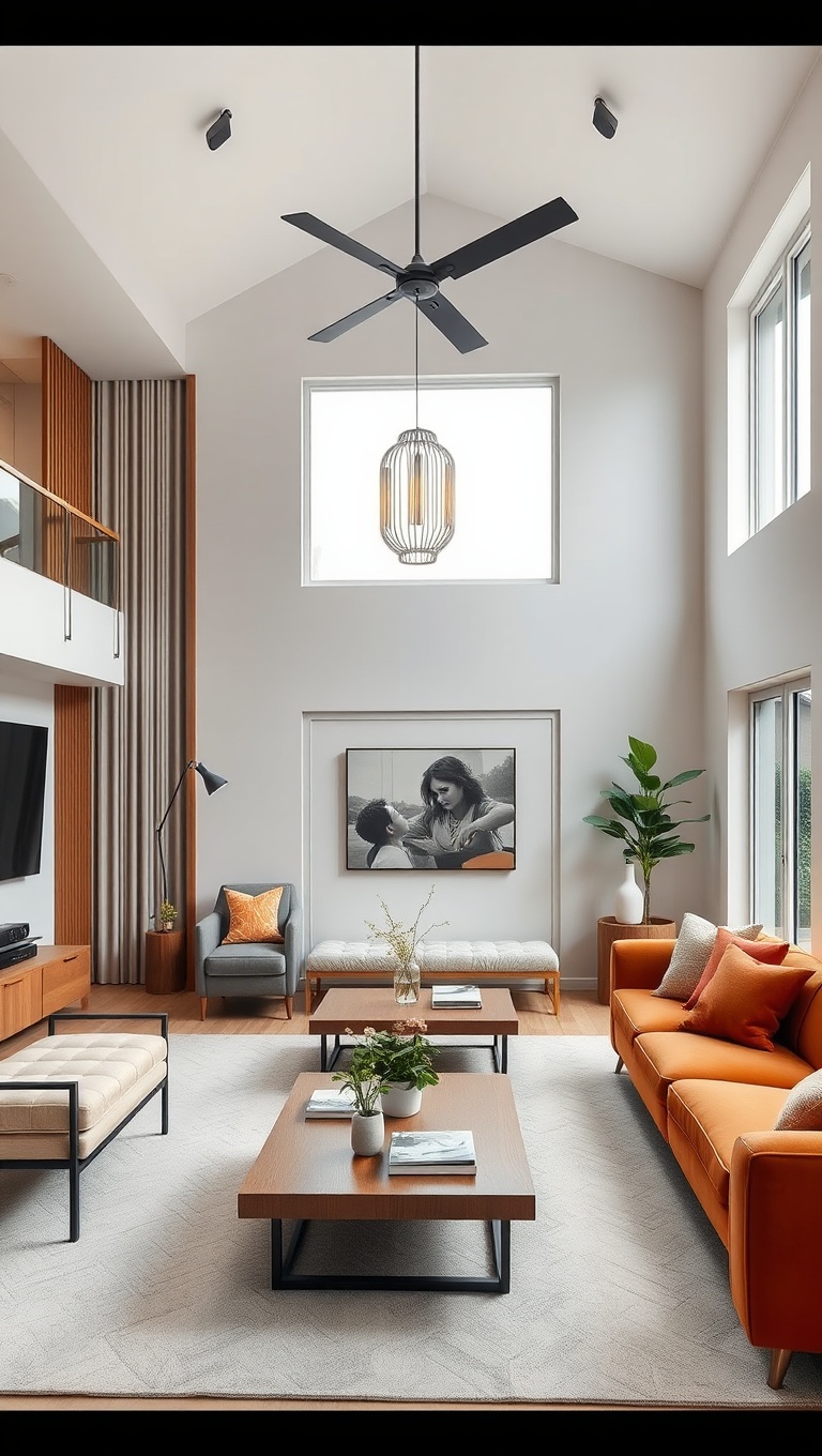 20 Stunning Ideas to Elevate Your High Ceiling Living Room - 16. Choose Multi-functional Furniture