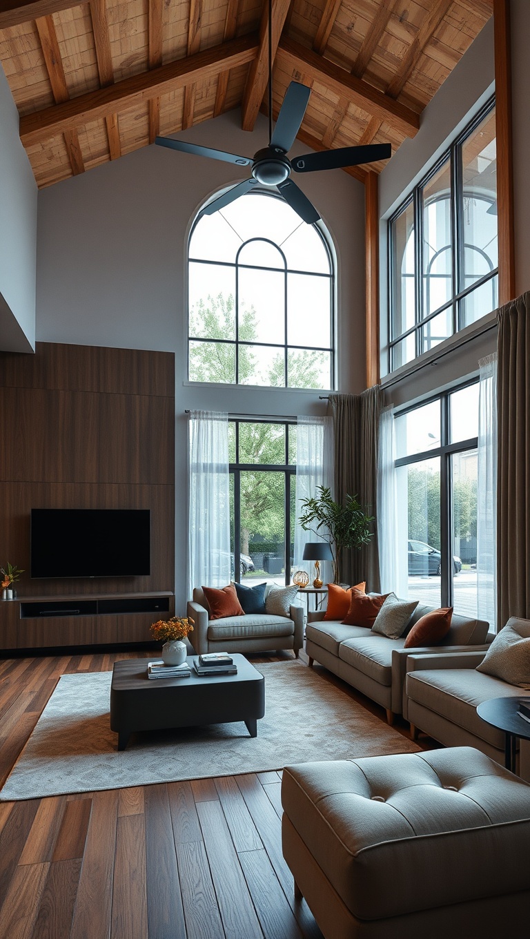 20 Stunning Ideas to Elevate Your High Ceiling Living Room - 9. Mix and Match Furniture Heights