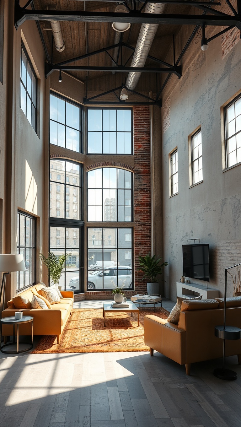 20 Trendy Ideas to Transform Your Living Room with Industrial Style - High Ceilings and Large Windows: Let the Light In!