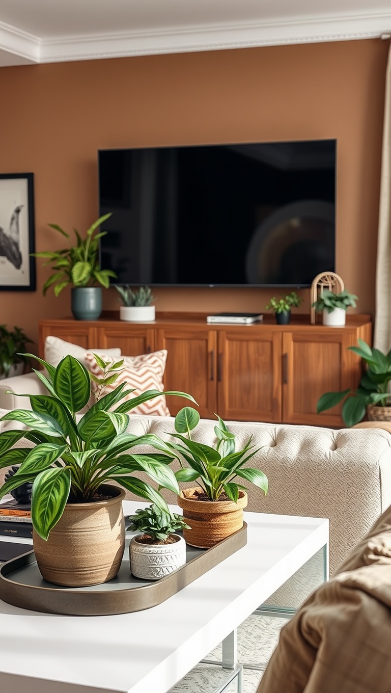 20 Lively Living Room Ideas with Fake Plants to Brighten Your Space! - 12. Brighten Your Mantel: Plants with Style
