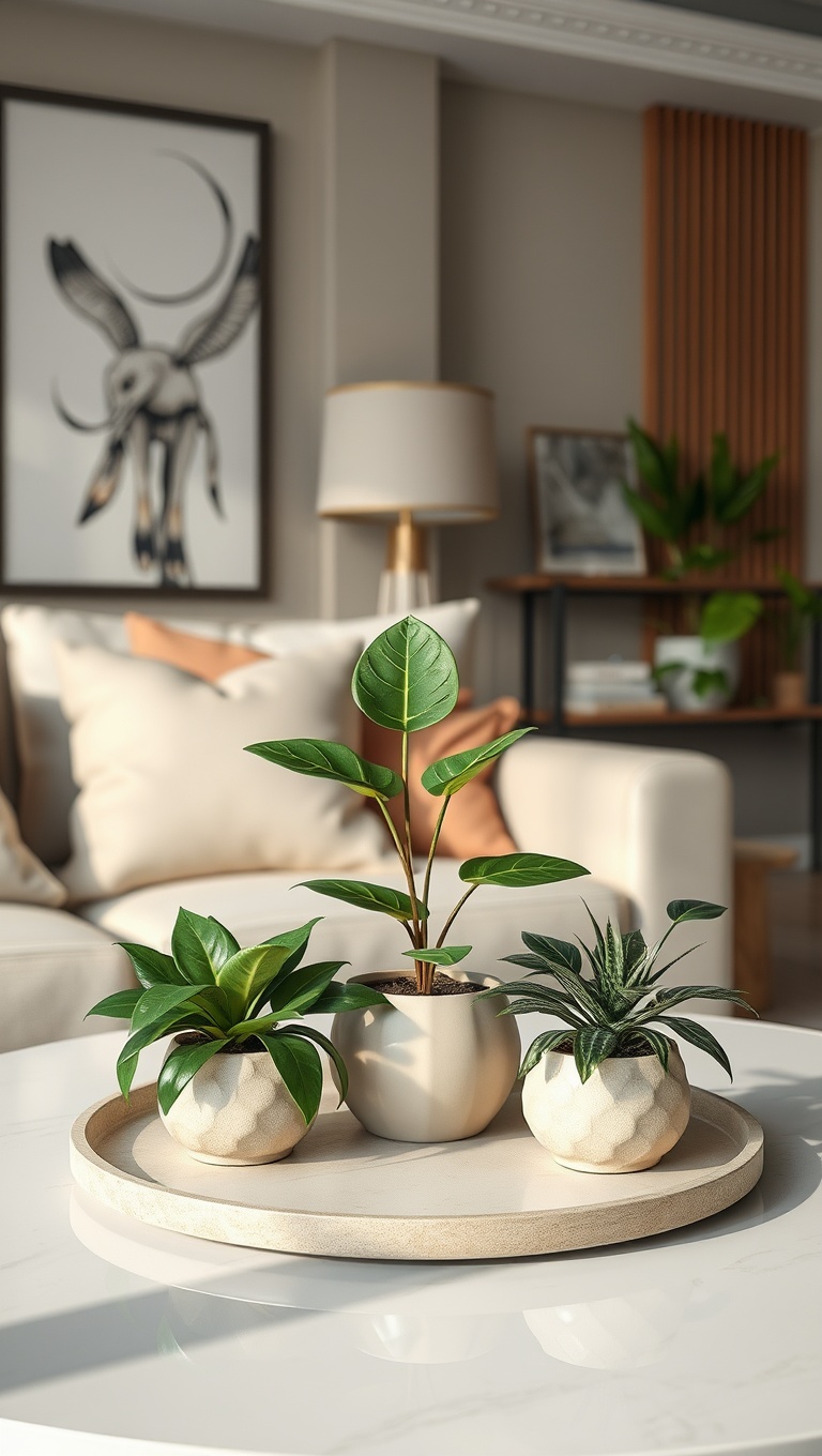 20 Lively Living Room Ideas with Fake Plants to Brighten Your Space! - 6. Coffee Table Centerpiece: A Touch of Nature