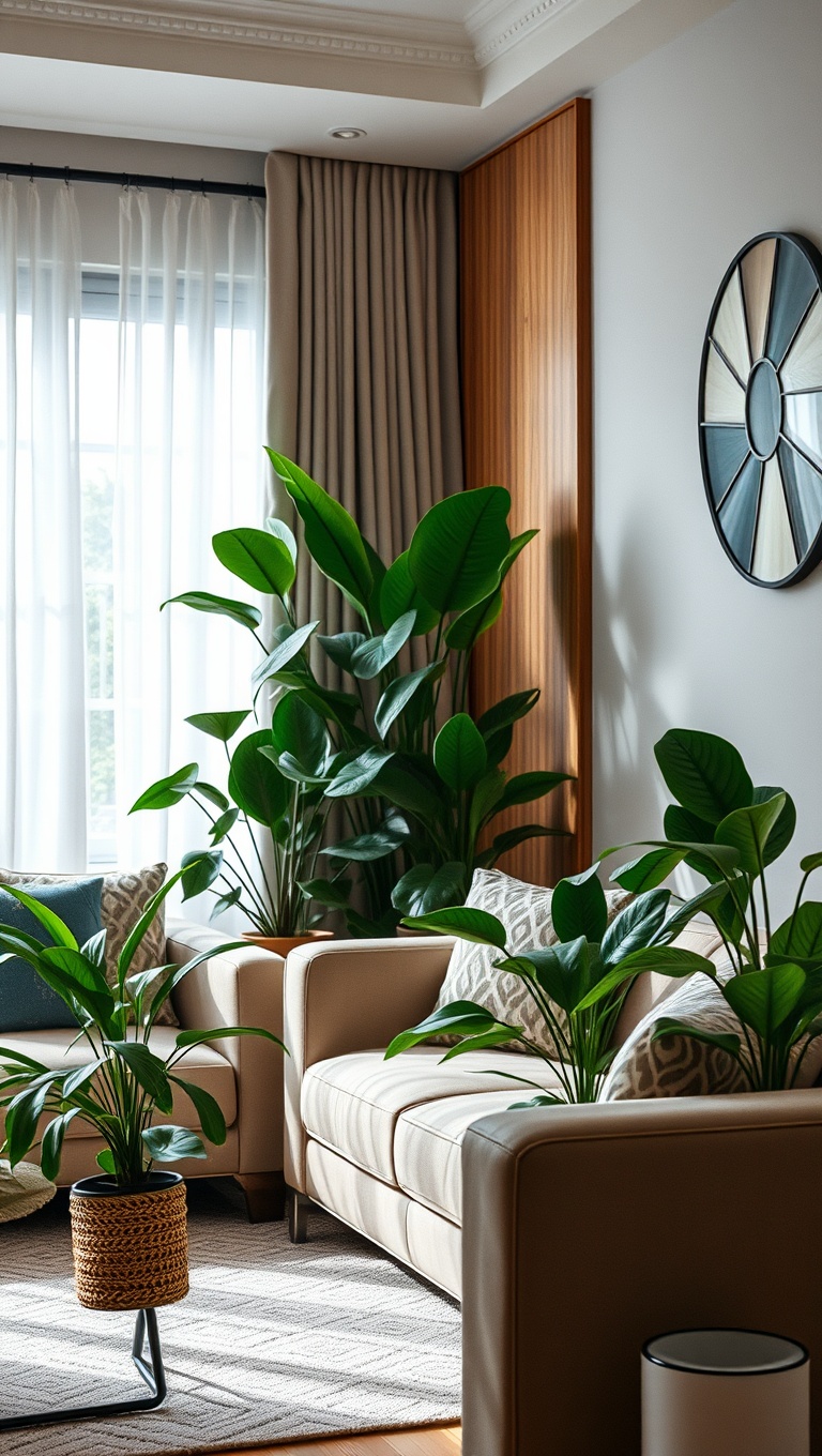 20 Lively Living Room Ideas with Fake Plants to Brighten Your Space! - 17. Combine Different Textures: Mix and Match