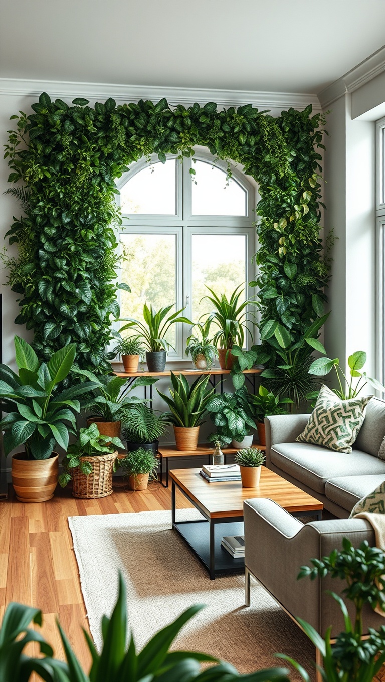 20 Lush Ideas to Bring Your Living Room to Life with Plants - 1. Create a Green Wall