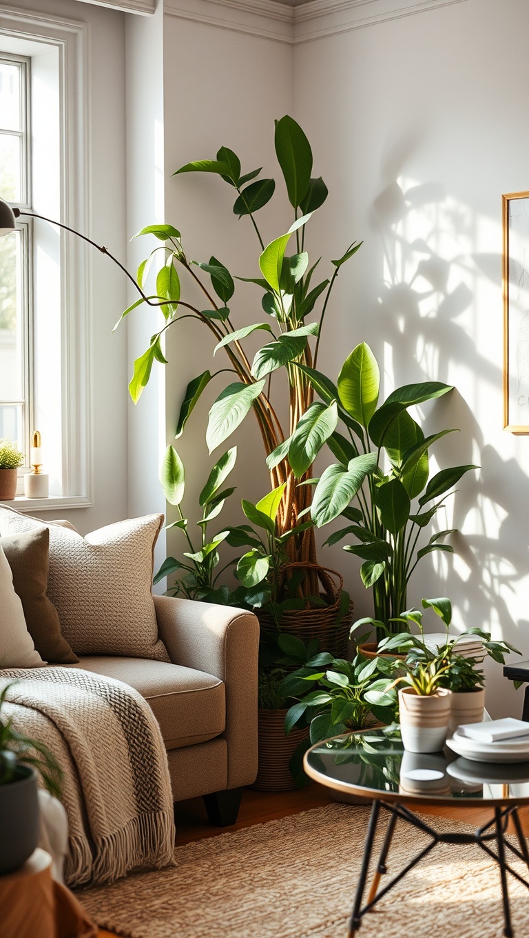20 Lush Ideas to Bring Your Living Room to Life with Plants - 8. Create a Plant Corner with Different Heights