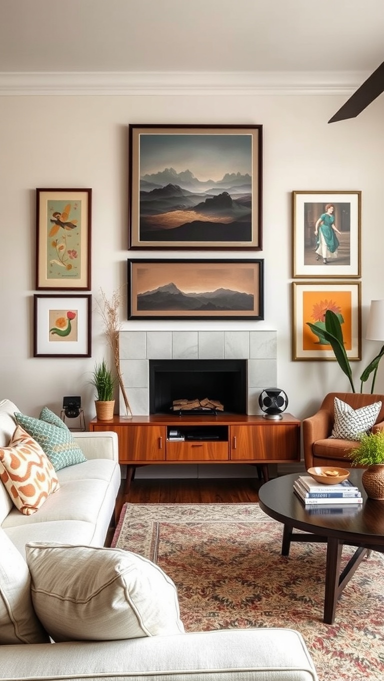 20 Inspiring Ideas for Your Dream Mid Century Living Room - 7. Artful Displays: Showcase Vintage Wall Art