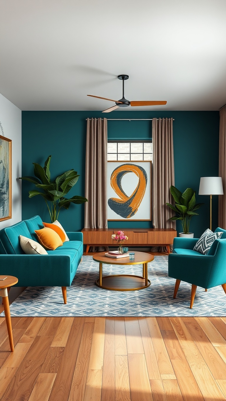 20 Stunning Ideas to Elevate Your Mid Century Modern Living Room - 1. Embrace Bold Colors with Accent Furniture