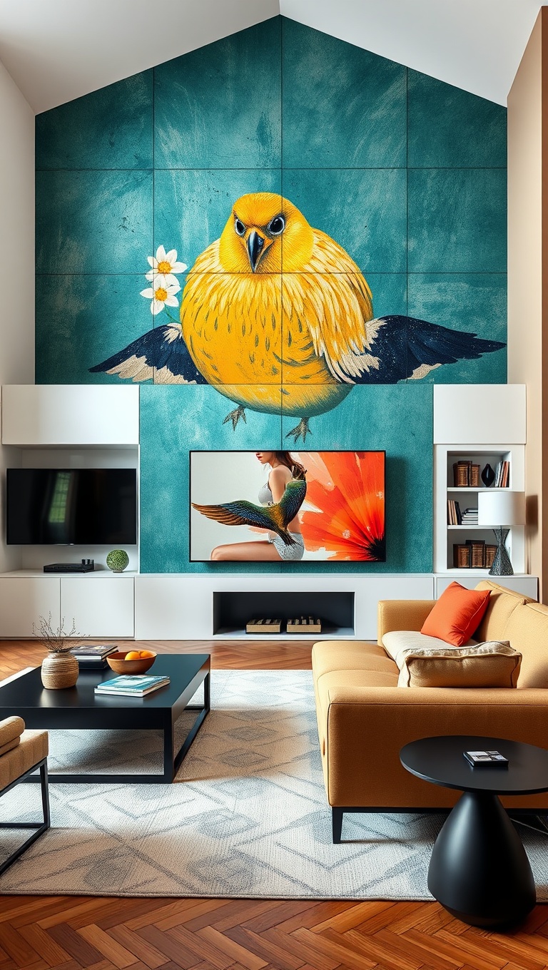 20 Modern Living Room Ideas to Inspire Your Dream Space - 9. Artistic Accent Walls: Make a Bold Statement