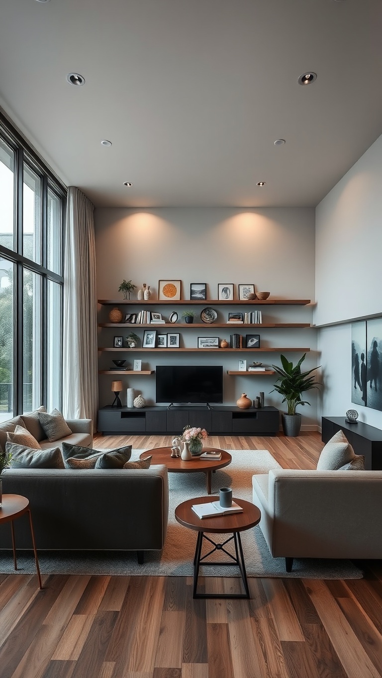 20 Stunning Ideas to Transform Your Open Concept Living Room - 9. Open Shelving: Display Your Favorite Decor