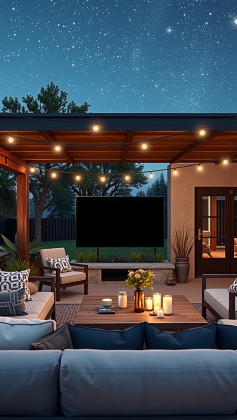 20 Stunning Ideas to Transform Your Outdoor Living Room - 13. Movie Night Under the Stars
