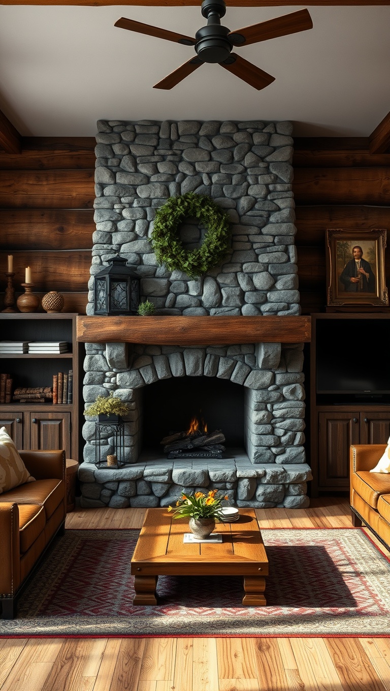 20 Charming Ideas for Your Rustic Living Room Retreat - 3. Add a Stone Fireplace