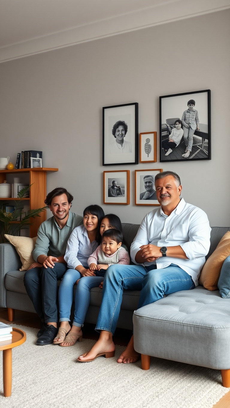 20 Chic and Cozy Ideas for Simple Living Rooms - 18. Personalize with Family Photos