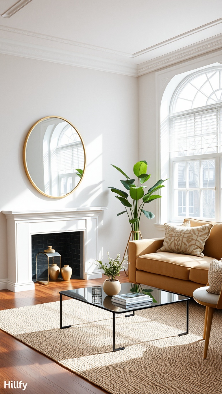 20 Chic and Cozy Ideas for Simple Living Rooms - 17. Use Mirrors to Open Up Space