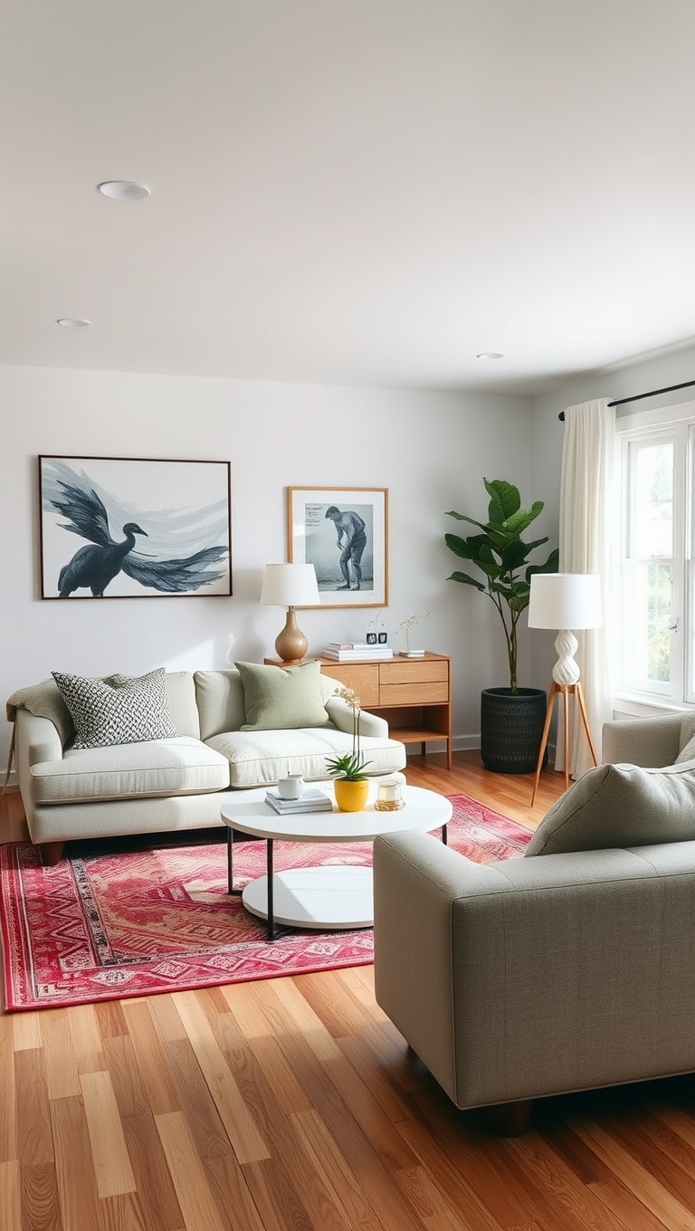 20 Chic and Cozy Ideas for Simple Living Rooms - 11. Use Area Rugs to Define Spaces