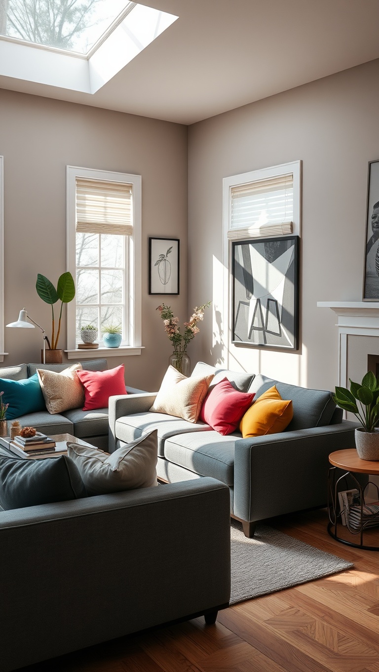 20 Stunning Ideas for Your Sunken Living Room - 5. Use Colorful Cushions for a Pop of Fun
