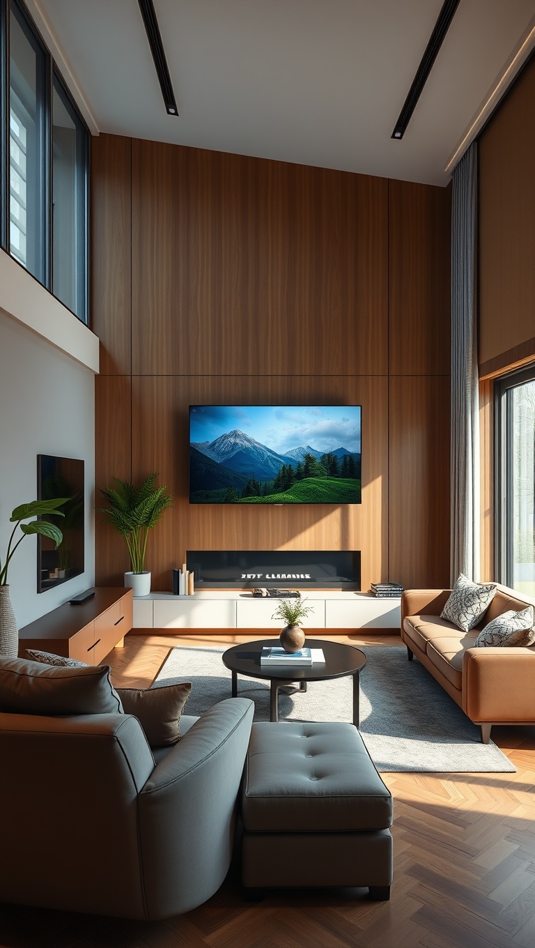 20 Stunning Ideas for Your Sunken Living Room - 13. Install a Wall-Mounted TV for Entertainment
