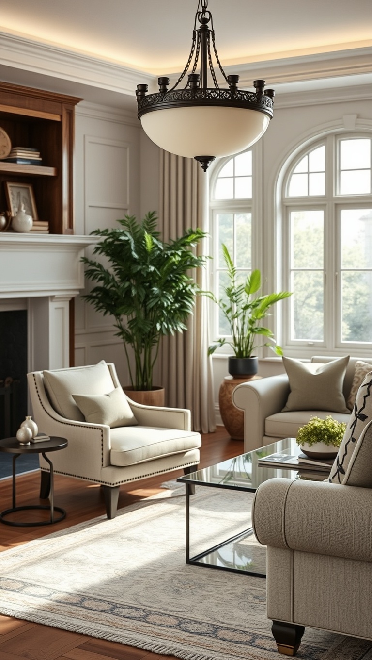 20 Timeless Ideas to Inspire Your Traditional Living Room - 6. Grand Lighting Fixtures: Shine Brightly