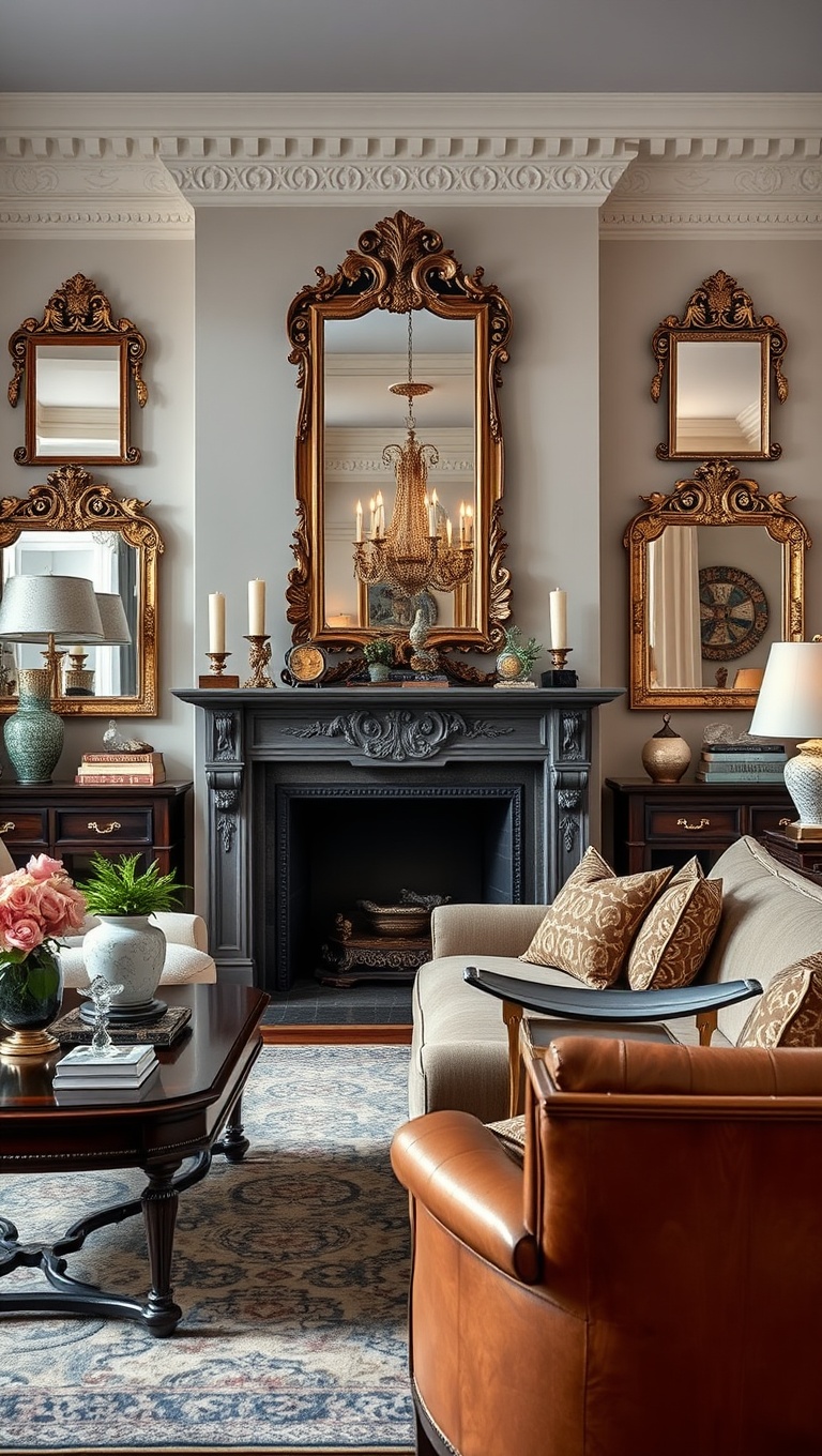 20 Timeless Ideas to Inspire Your Traditional Living Room - 12. Antique Mirrors: Add Depth and Glamour