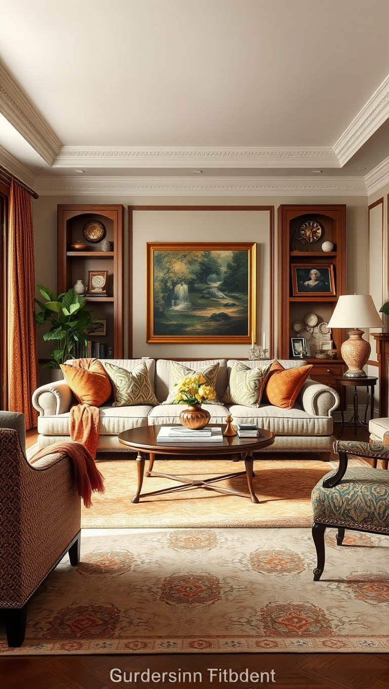 20 Timeless Ideas to Inspire Your Traditional Living Room - 3. Luxurious Textiles: Layer Up with Fabrics
