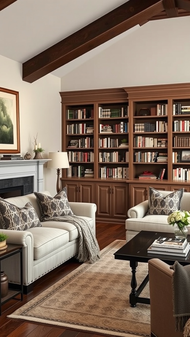 20 Timeless Ideas to Inspire Your Traditional Living Room - 16. Classic Bookshelves: For the Avid Reader