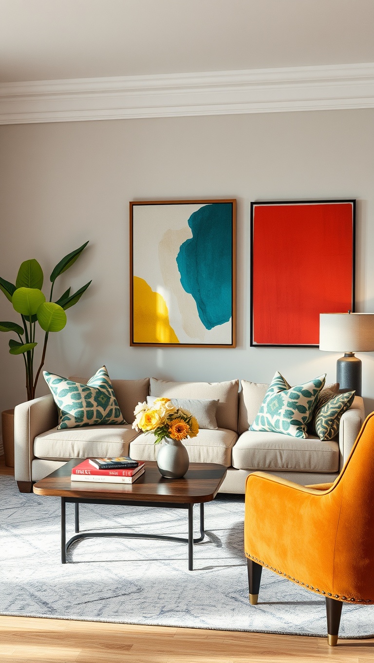 20 Inspiring Ideas for Your Dream Transitional Living Room - Accessorize with Bold Artwork and Prints