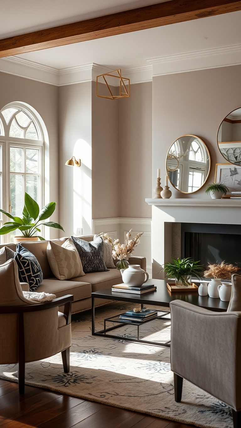 20 Inspiring Ideas for Your Dream Transitional Living Room - Use Mirrors to Enhance Light and Space
